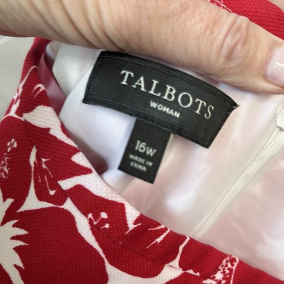 Talbots Woman Skirt Plus size 16W Red White Floral Hawaii Knee A Line Stretch - Picture 9 of 9